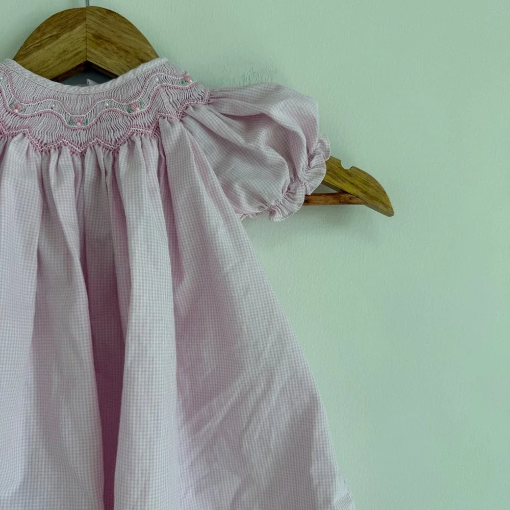 Petit Ami Bishop Pink Smocked Gingham Dress Size 3 Months
